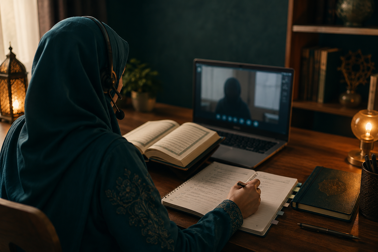 Female Hifz teacher conducting an online class